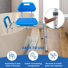 Load image into Gallery viewer, Premium Padded Blue Sliding Bath Transfer Bench with Swivel Seat &amp; Safety Handle