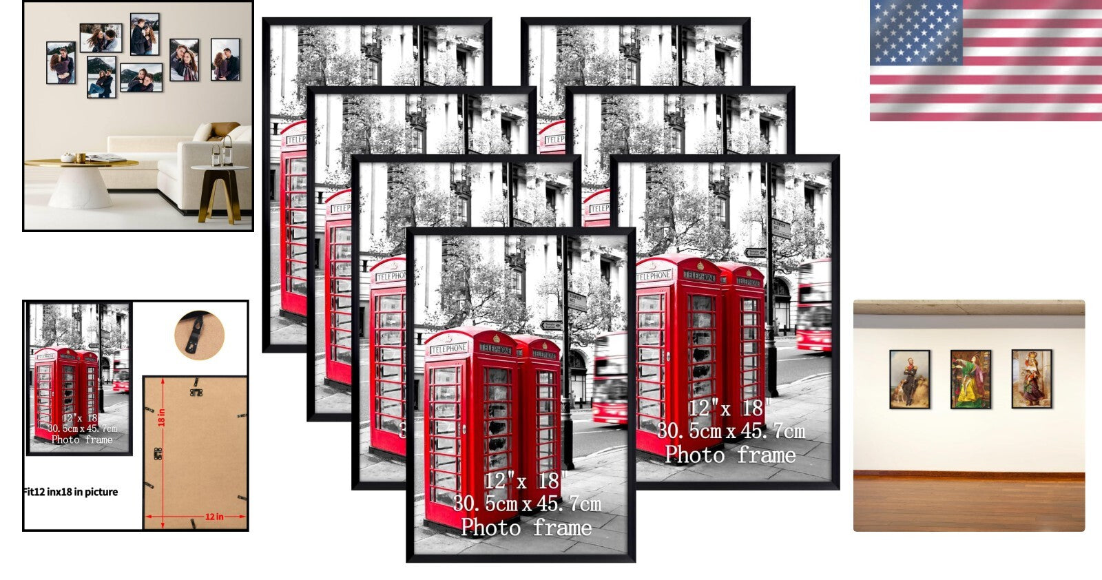 Elegant Set of 7 Black 12x18 Picture Frames for Wall Display - Versatile Style