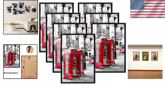 Elegant Set of 7 Black 12x18 Picture Frames for Wall Display - Versatile Style