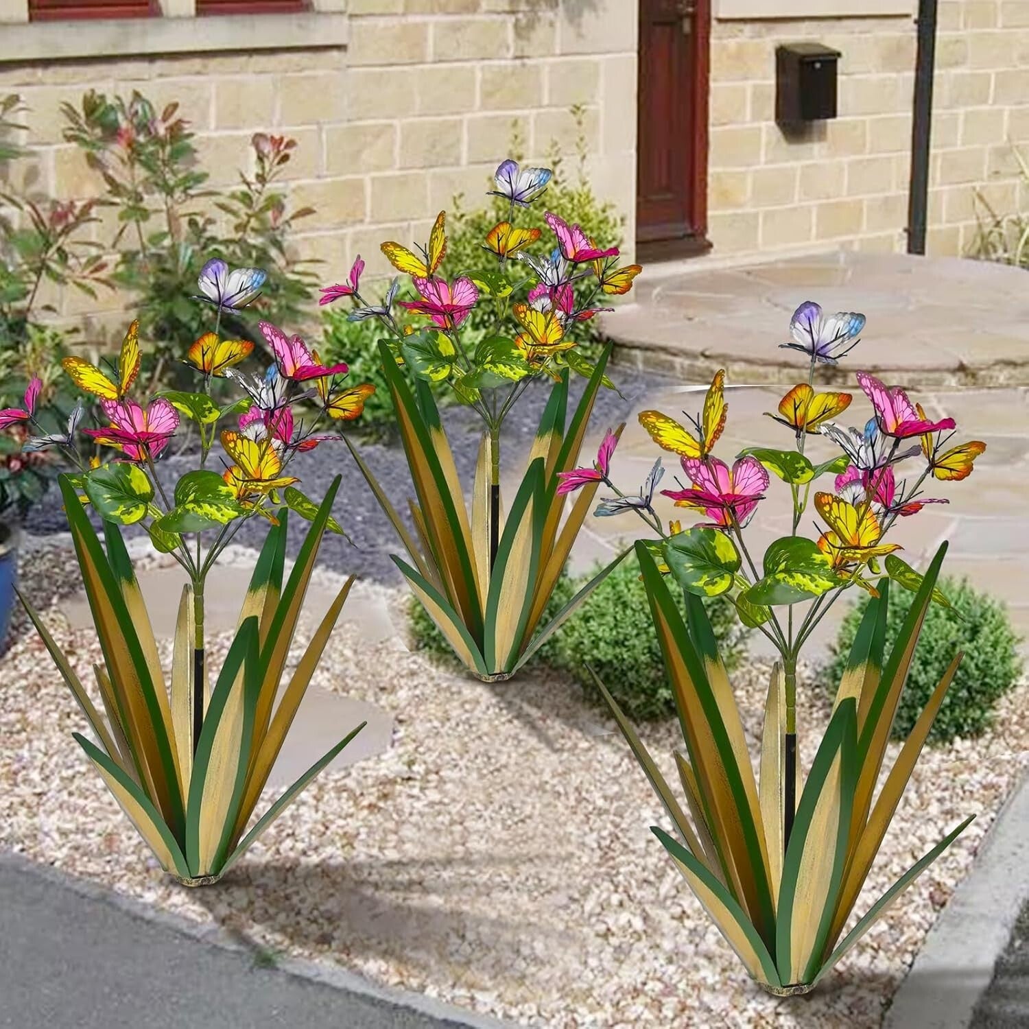 Light Green Butterfly Metal Sculptures - Wind Resistant Garden Ornaments (3pcs)