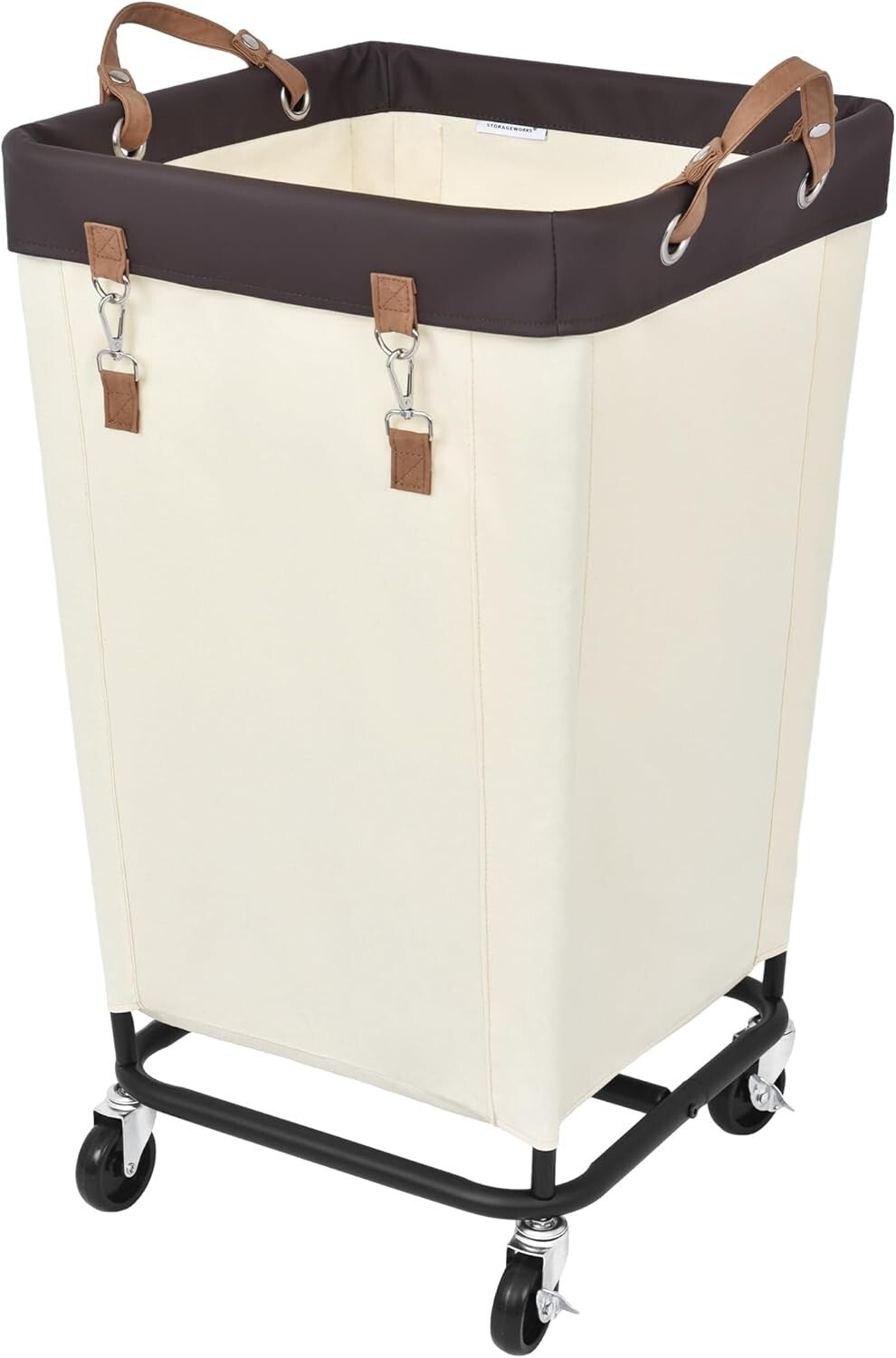 160L Rolling Canvas Laundry Basket with Wheels - Minimalist Beige Design