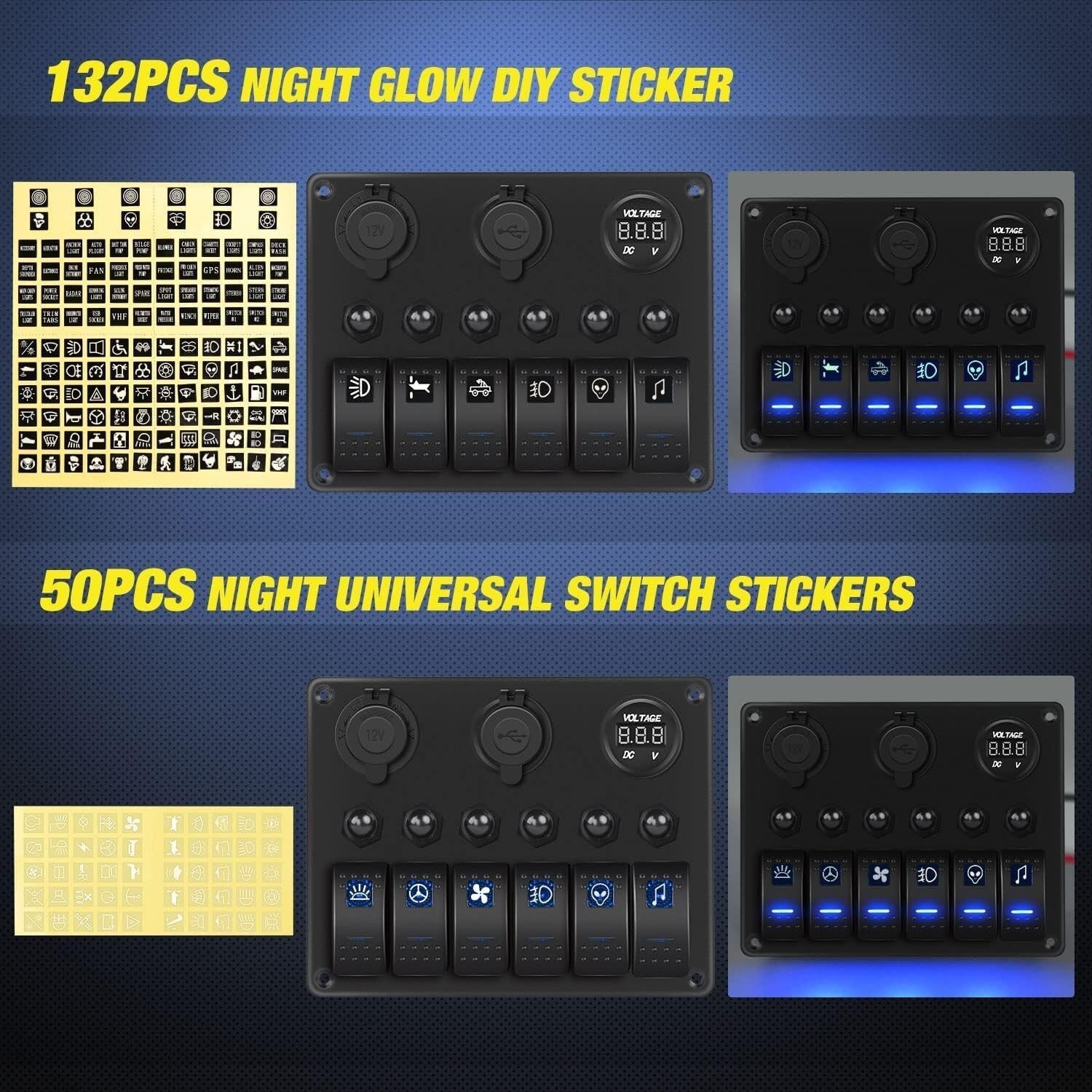 Pre-Wired 6 Gang Switch Panel Featuring LED Voltmeter & Cigarette Lighter Socket