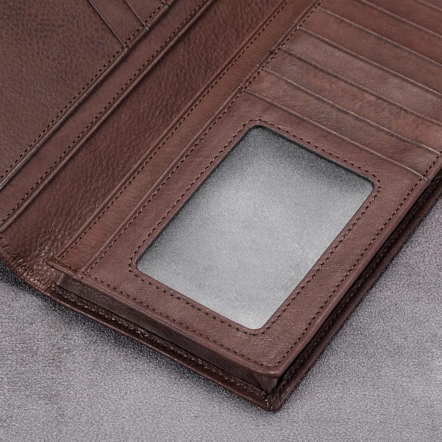 Luxury Italian Calfskin Bifold Wallet with 15 Credit Card Slots - Coffee Color