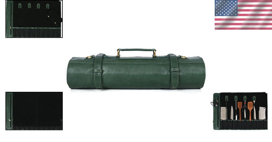 Handcrafted Leather Knife Roll with 10 Slots and Elegant Zipper Pouch for Chefs