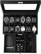 Load image into Gallery viewer, Luxury Faux Leather Watch Box – 12 Slots, Velvet Interior, Ideal Gift for Men