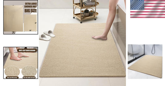 Safety First: 47'' x 32'' Exfoliating Non-Slip Shower Mat - Khaki PVC Design