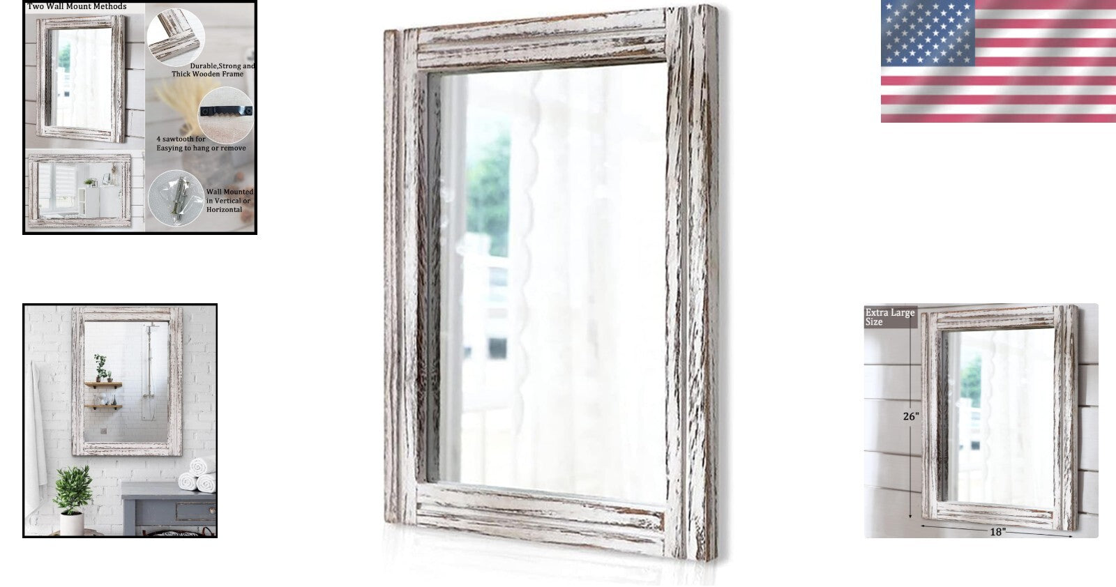 Elegant Large Rustic Wood Mirror - Versatile 26''x18'' Dressing Room Accessory