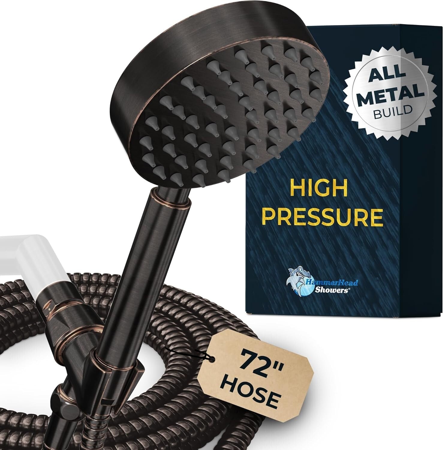 Durable Oil Rubbed Bronze Handheld Shower Head - 72in Hose & Adjustable Bracket