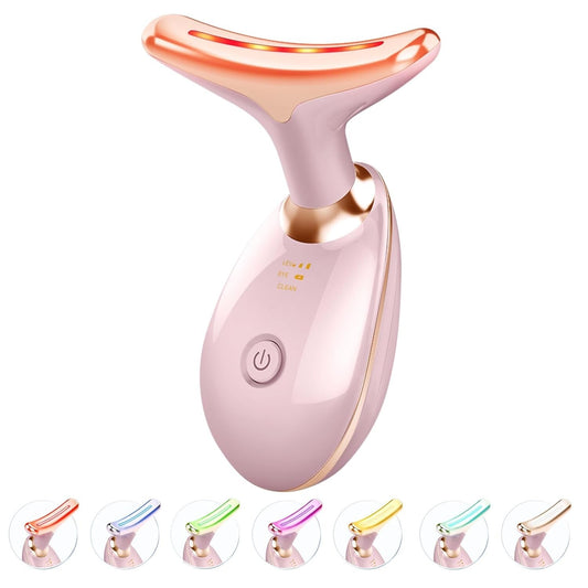 Multi-Functional Skin Care Device: Glossy Pink Face & Neck Massager with Heat