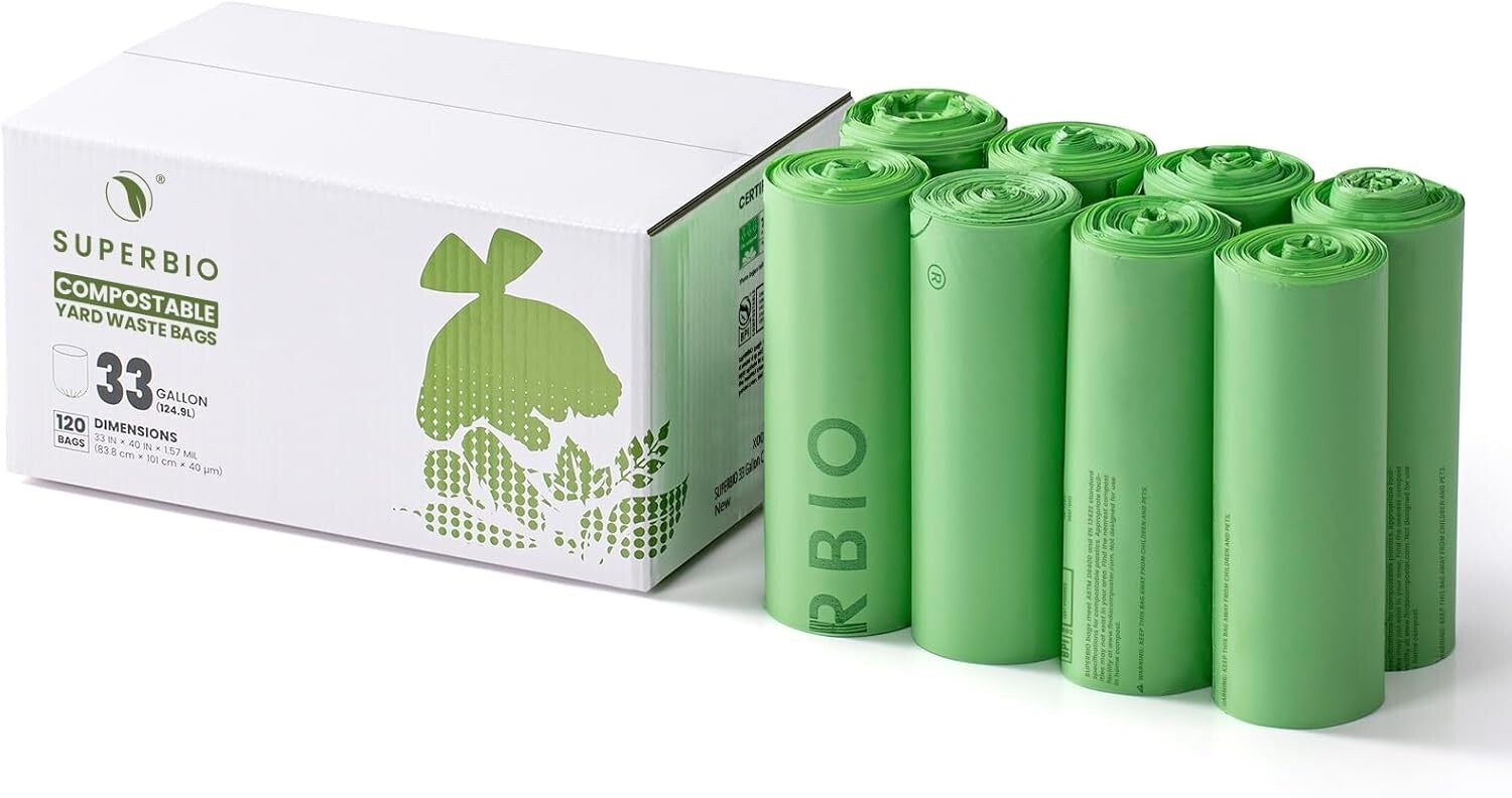 33 Gallon Compostable Lawn Bags - 120 Count, Strong & Reliable Waste Bags
