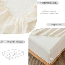 Load image into Gallery viewer, Queen Fitted Bottom Sheet - 100% Washed Cotton, Cream White, 17" Deep Pocket