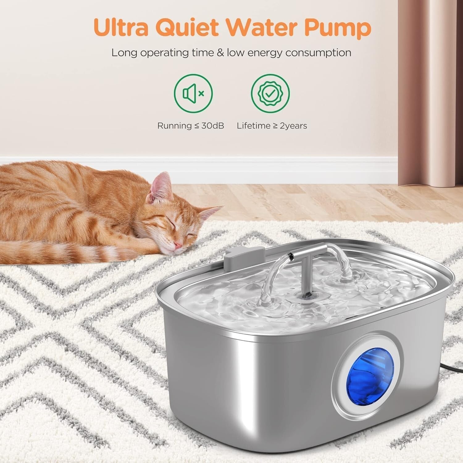 Ultra-Quiet 3.2L Cat & Dog Water Fountain with Filtration and Water Level Window