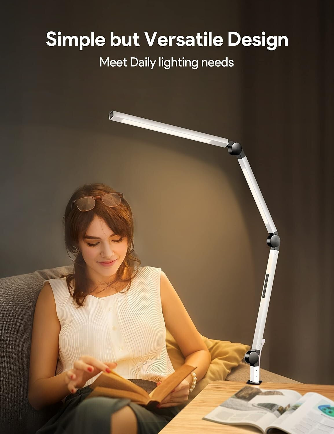 Modern Dual Light Clamp Desk Lamp - Eye-Caring Dimmable LED with Touch Control
