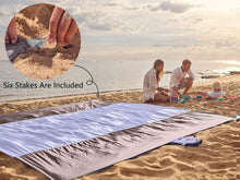 Load image into Gallery viewer, Oversized Waterproof Beach Mat with 6 Stakes and Corner Pockets for Stability