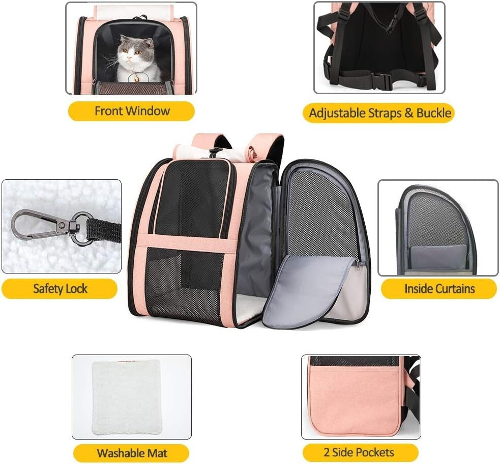 Comfortable Collapsible Pet Backpack Carrier for Small Dogs & Cats Up to 17 lbs