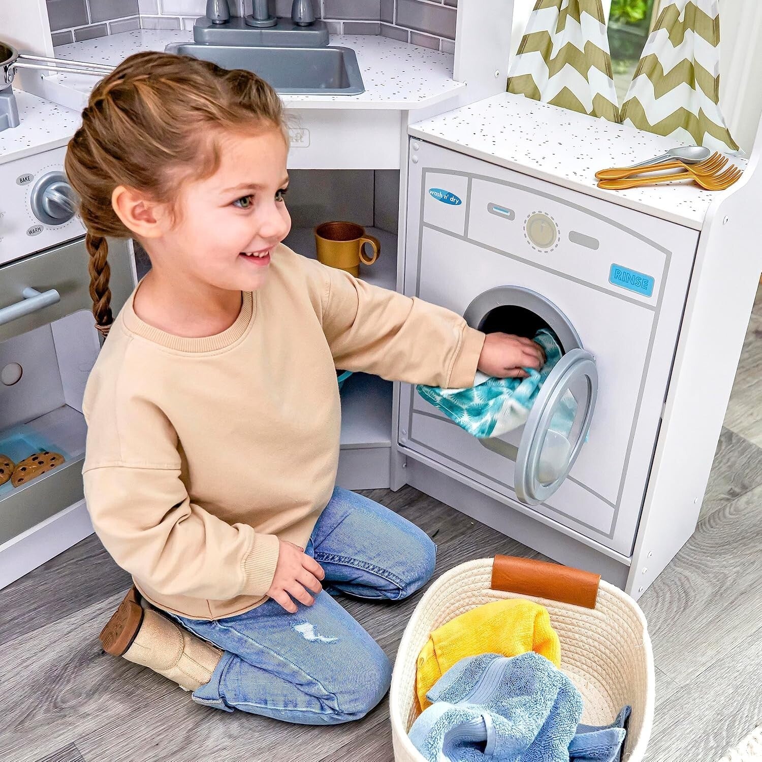 Deluxe Wooden Play Kitchen Set with Lights & Sounds - Perfect for Small Spaces