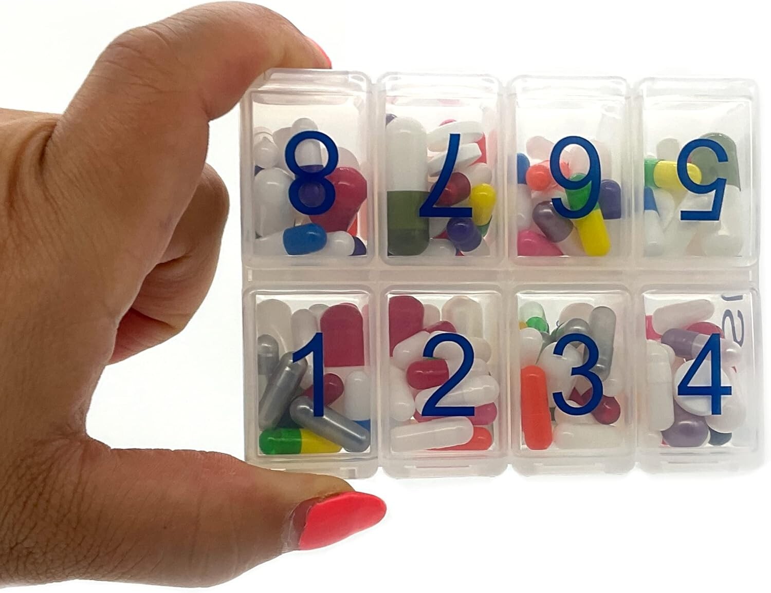 8x7 Large Weekly Pill Organizer - 56 Compartment Clear Pillbox for Travel & Home