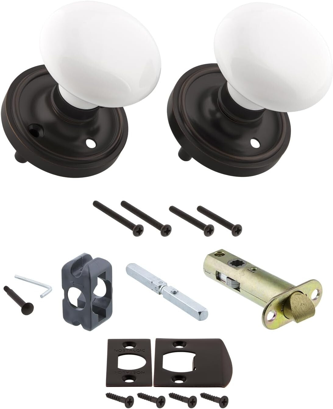 Elegant Porcelain Round Door Knob with Bronze Finish - Complete Set Included