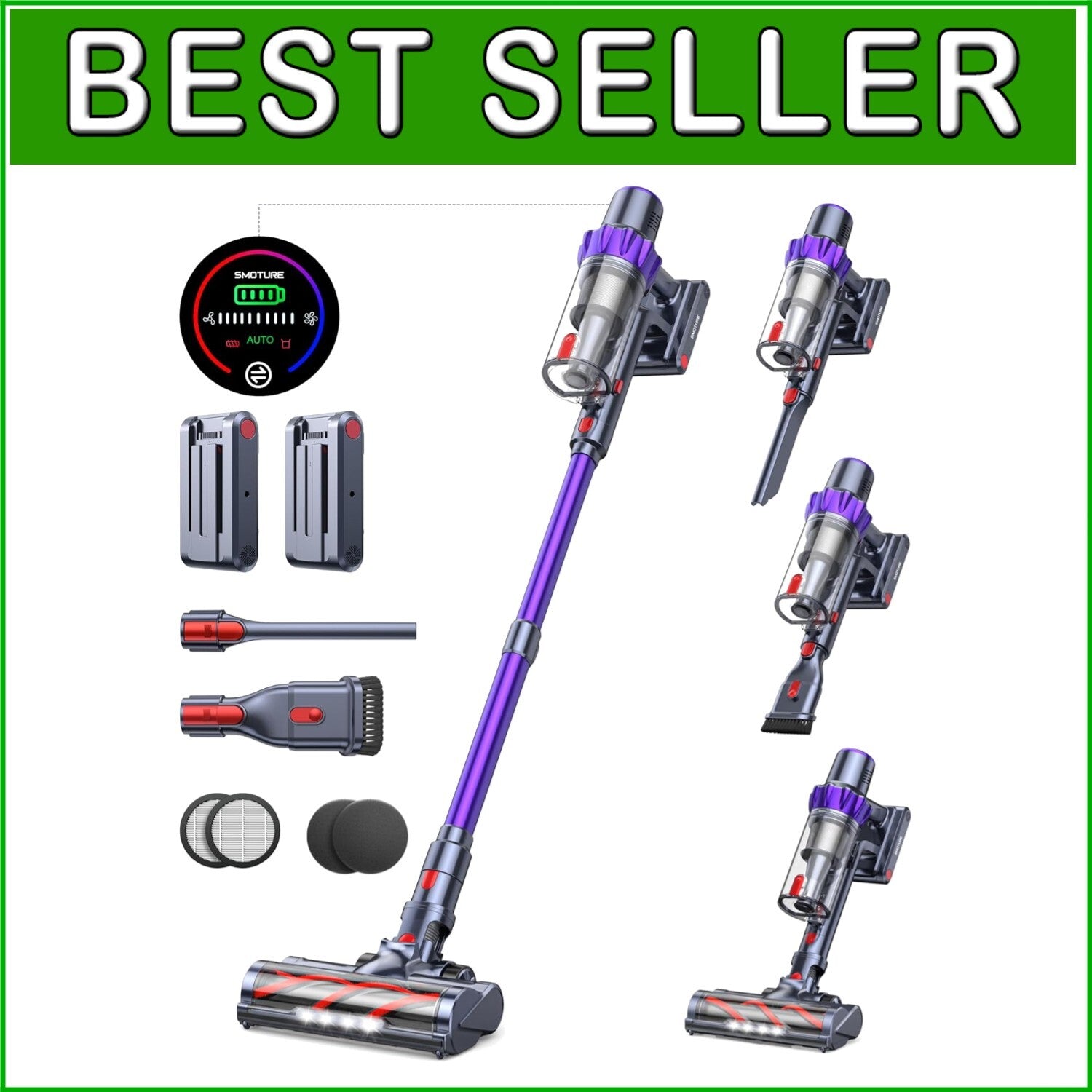 Effortless Cleaning: Cordless Vacuum with Dual Batteries & Touch Screen Control