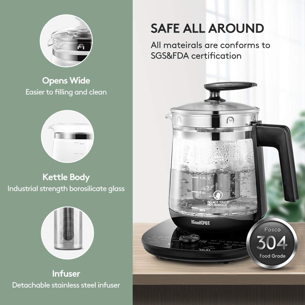 Electric Tea Kettle with Precise Temperature Control & Easy-Pour Spout | Black