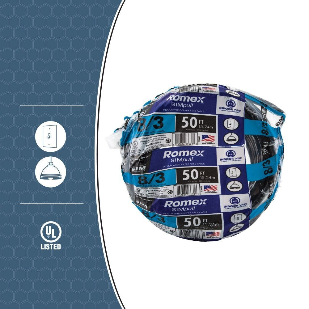 Flexible 50 ft Southwire SIMpull NM-B Wire - Ideal for Home Electrical Projects