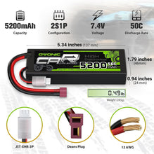 Load image into Gallery viewer, 5200mAh 7.4V Lipo Battery with Deans Connector - Compatible with RC Vehicles