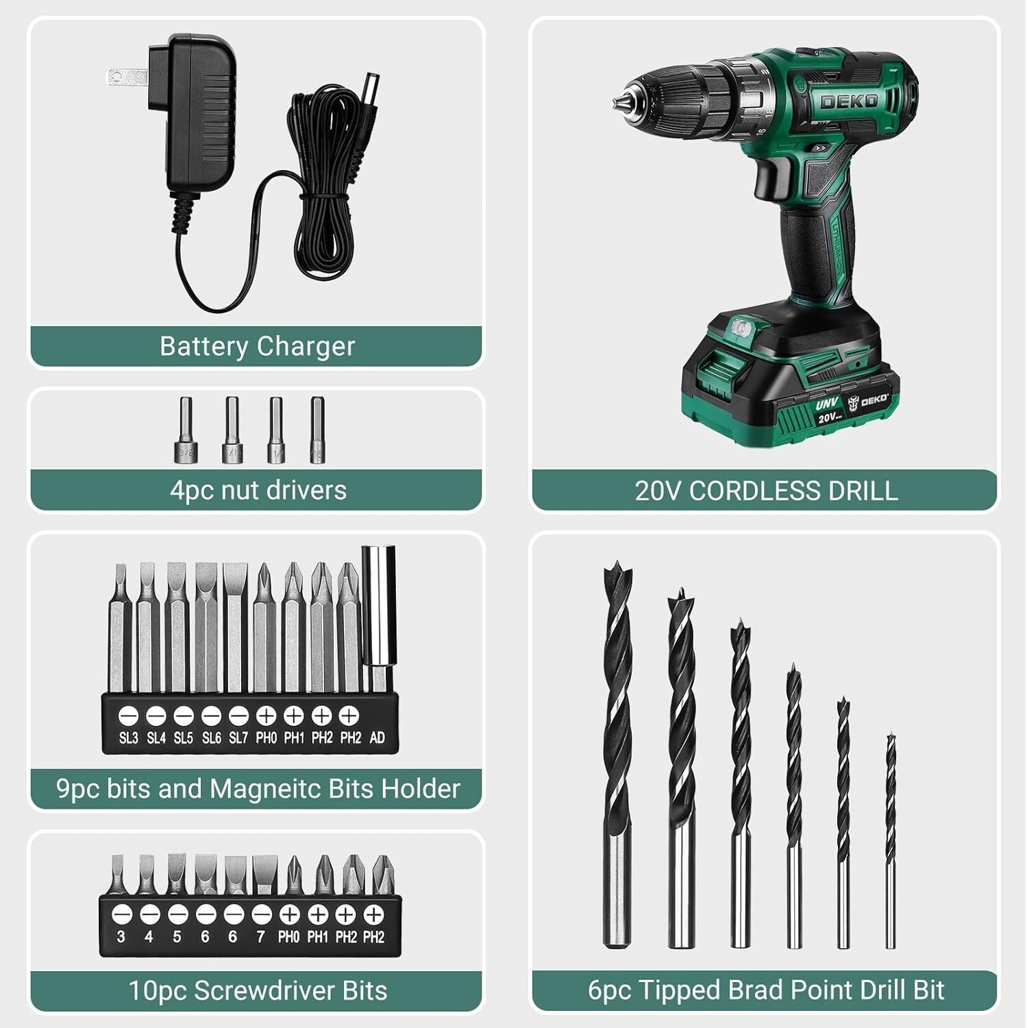 Versatile DEKO PRO 20V Electric Power Drill with Bits and Magnetic Holder