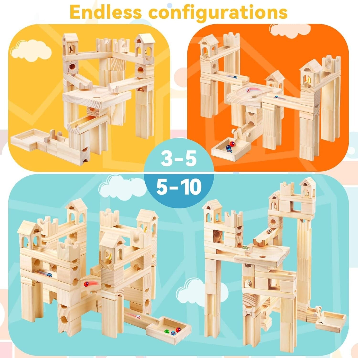 Creative Building 80-Piece Wooden Marble Run Set - Engineering Fun for Ages 4-8