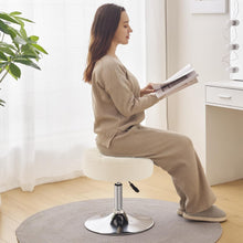 Load image into Gallery viewer, Elegant Round Makeup Vanity Stool - Adjustable Ivory White Faux Fur Ottoman