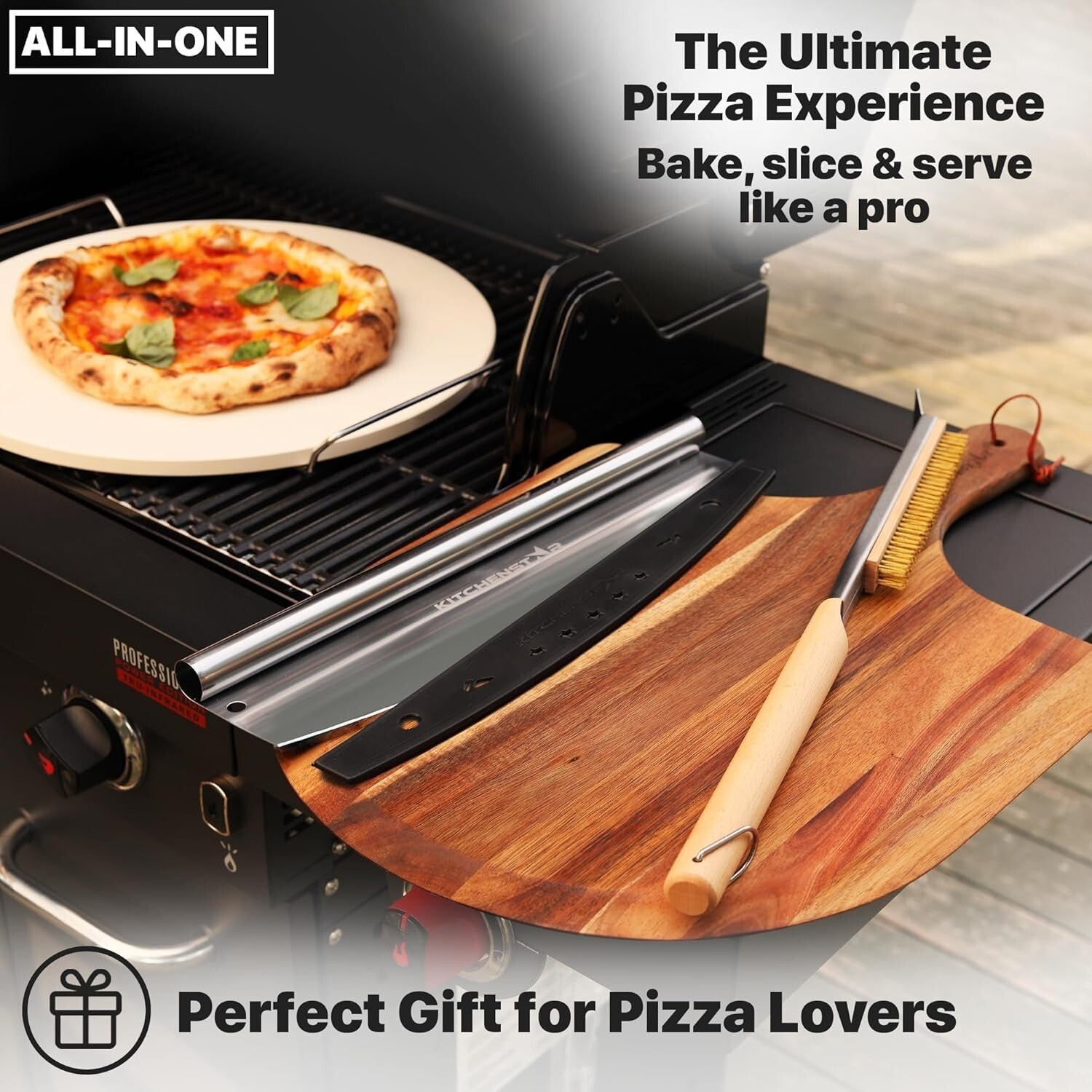 16-Inch Cordierite Pizza Stone with Peel, Cutter & Brush - Perfect for Oven