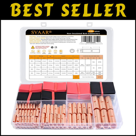 Versatile 132 PCS Non-Insulated Butt Splice Connectors - Crimp & Solder Options