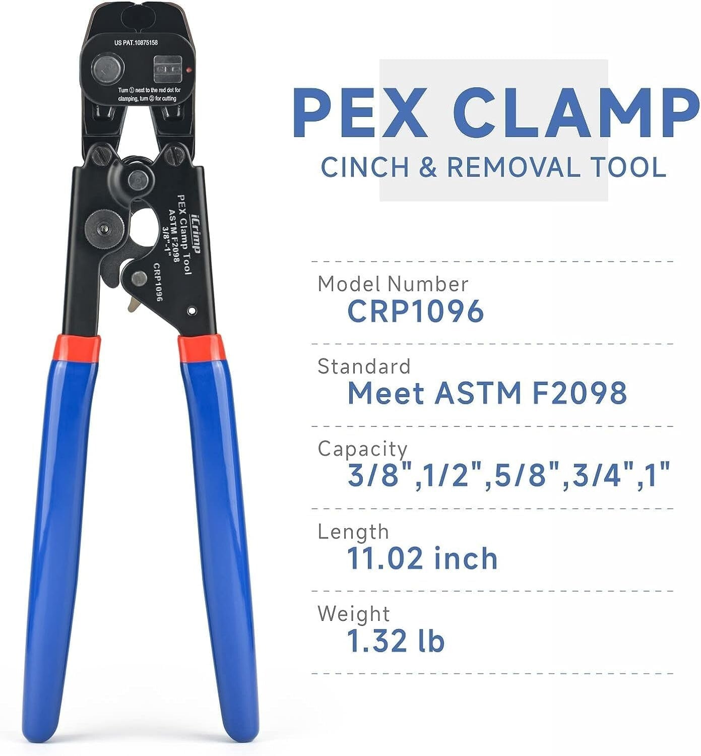 Durable Ratchet PEX Crimper & Clamp Remover for 3/8-in to 1-in Stainless Steel