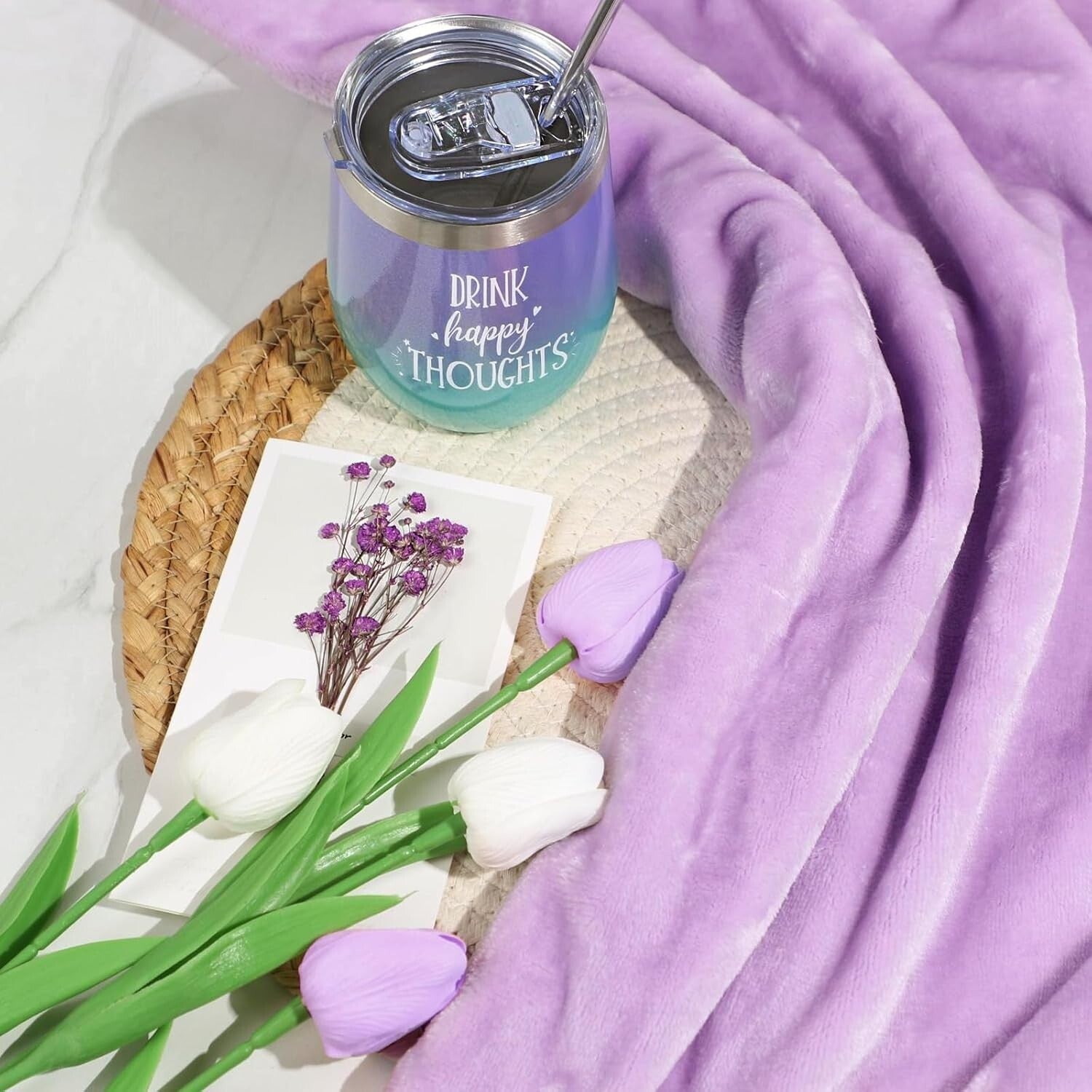 Unique Birthday Gift for Women: Lavender Spa Basket with Luxury Flannel Throw