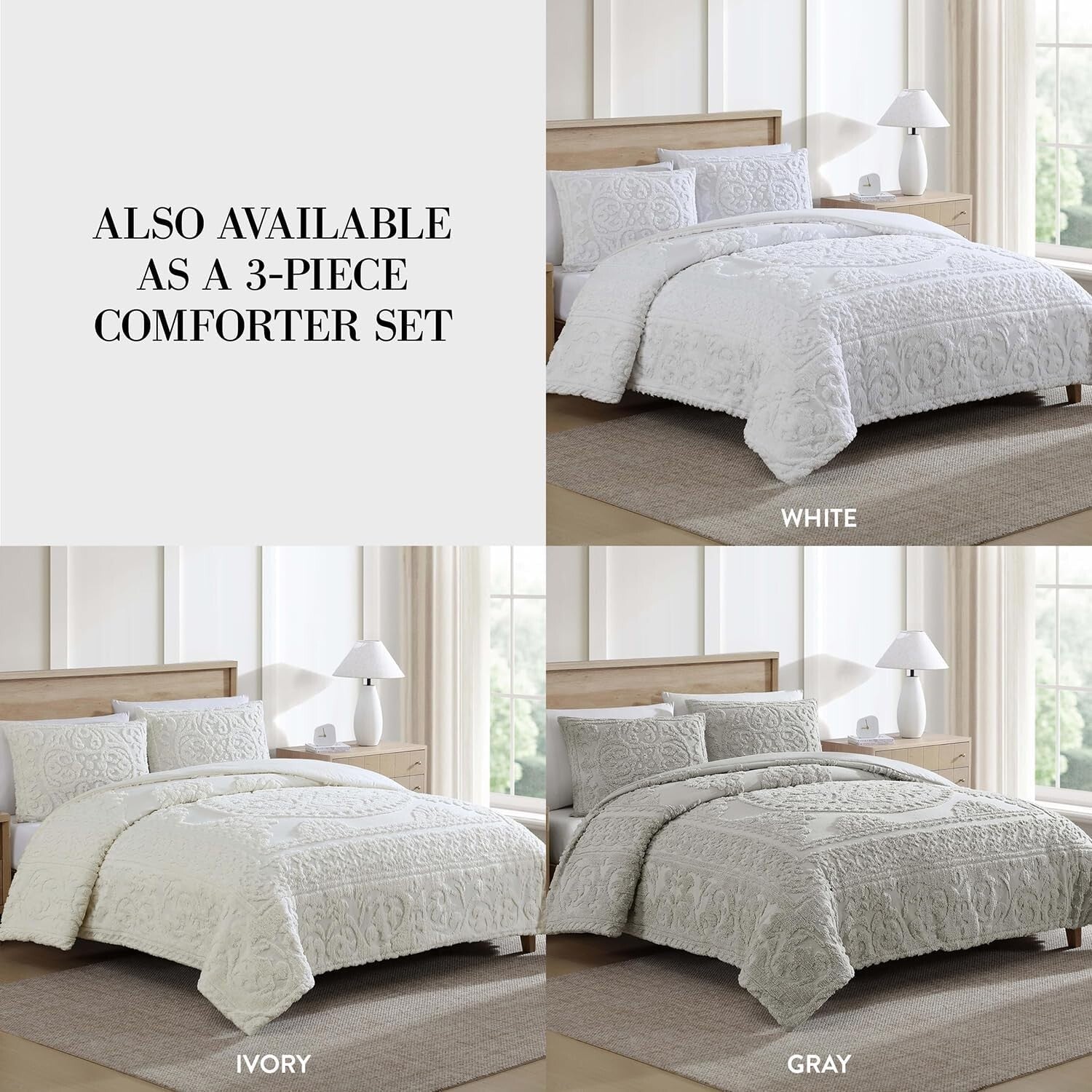 Traditional Gray Chenille Bedspread with Medallion Design for King Beds