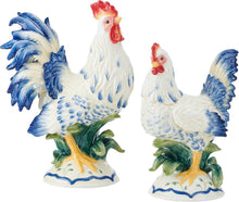Load image into Gallery viewer, Vibrant Sicily Blue Ceramic Rooster &amp; Hen Statues - Elegant Farmhouse Accent