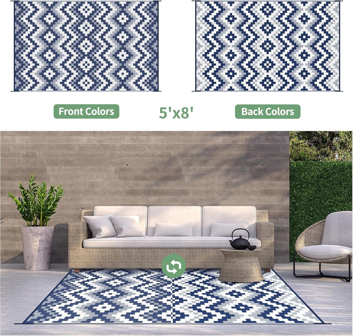 Elegant 5'x8' Waterproof Outdoor Area Rug - Perfect for Patios and Balconies