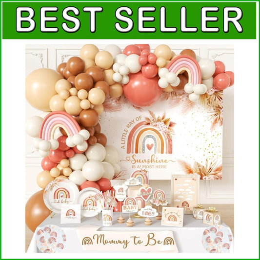 Elegant Boho Baby Shower Decorations - Complete Kit with Backdrop & Tableware