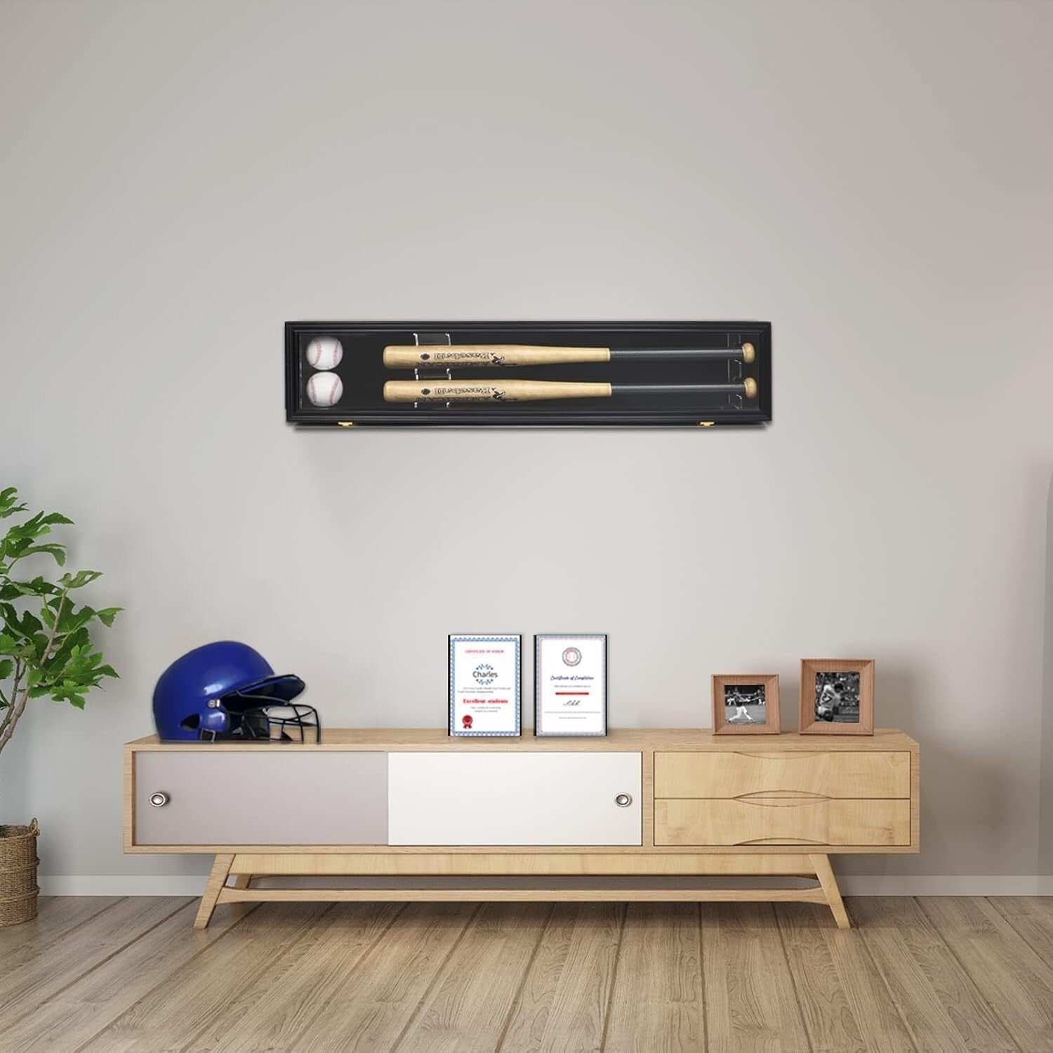 Premium 2-Bat Wooden Display Case with Acrylic & Velvet - Horizontal or Vertical