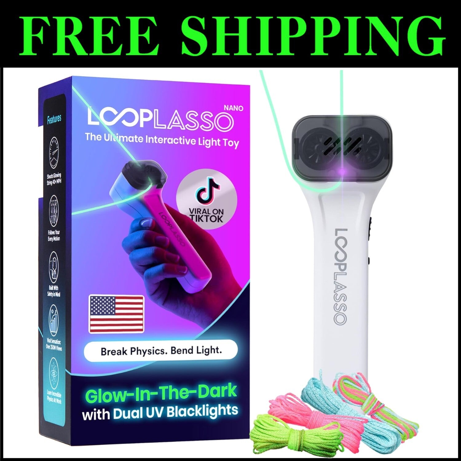 Rechargeable Glow String Shooter with UV Blacklight - Ultimate Kids STEM Toy