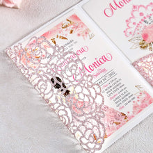 Load image into Gallery viewer, Elegant 4.7x7 Inch Rose Gold Glitter Quinceanera Invitation Kit - 50 Count