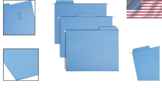 FasTab 200 Count Blue Hanging File Folders - Easy Labeling & Access, Letter Size