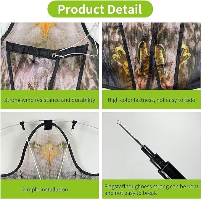 Durable Pigeon Scarer Kite with Fiberglass Pole - Ideal for Gardens