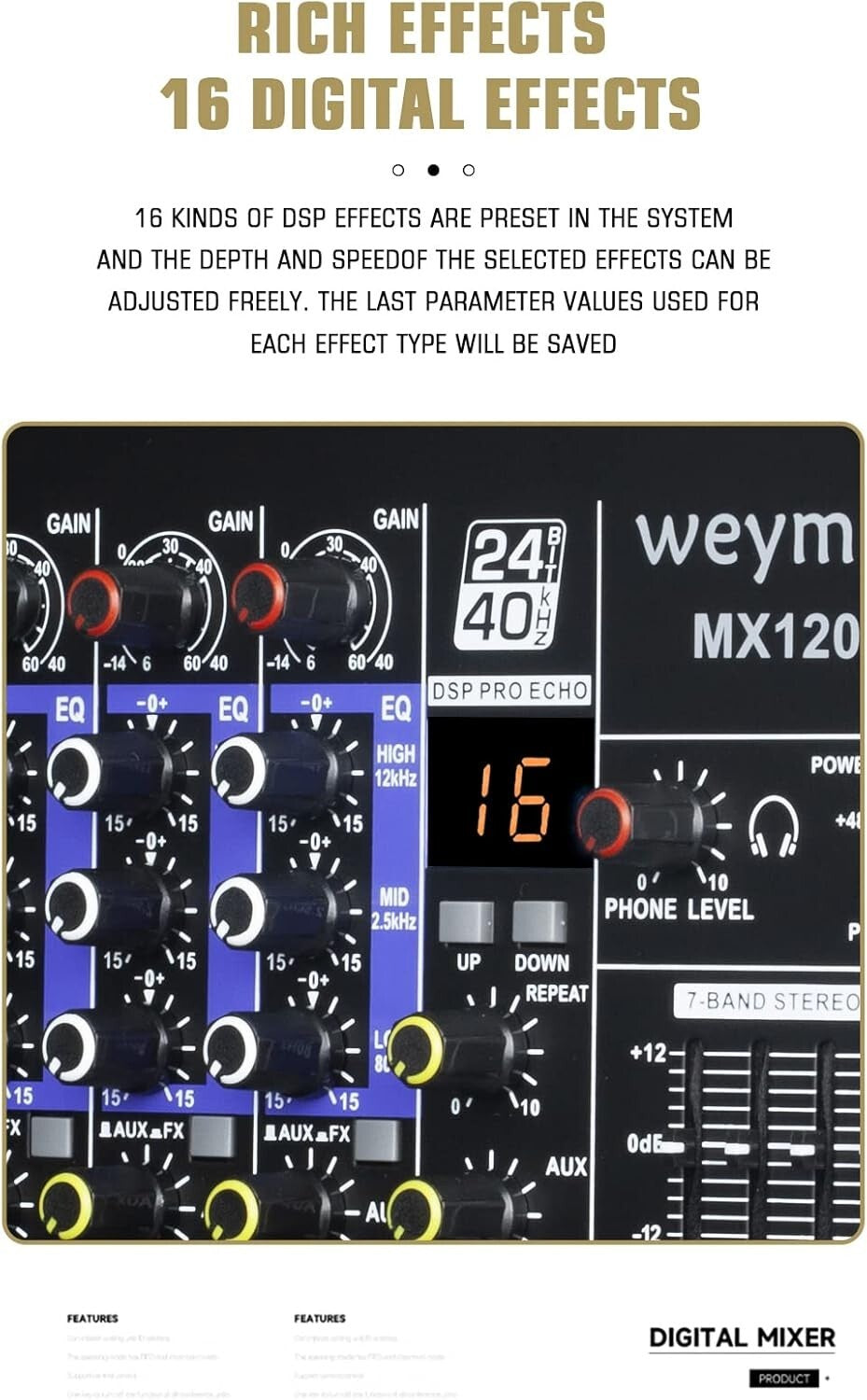 MX-80 8 Channel Professional Audio Mixer with XLR Jack & Bluetooth Connectivity
