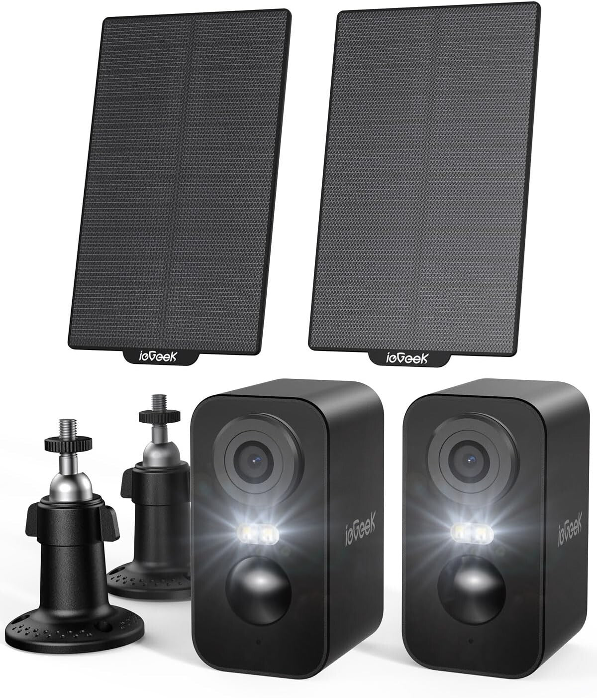 Smart Home 2-Pack Solar Security Cameras with Color Night Vision & AI Alerts
