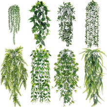 Load image into Gallery viewer, 8-Piece Artificial Ivy and Eucalyptus Hanging Plants in Elegant White Pots