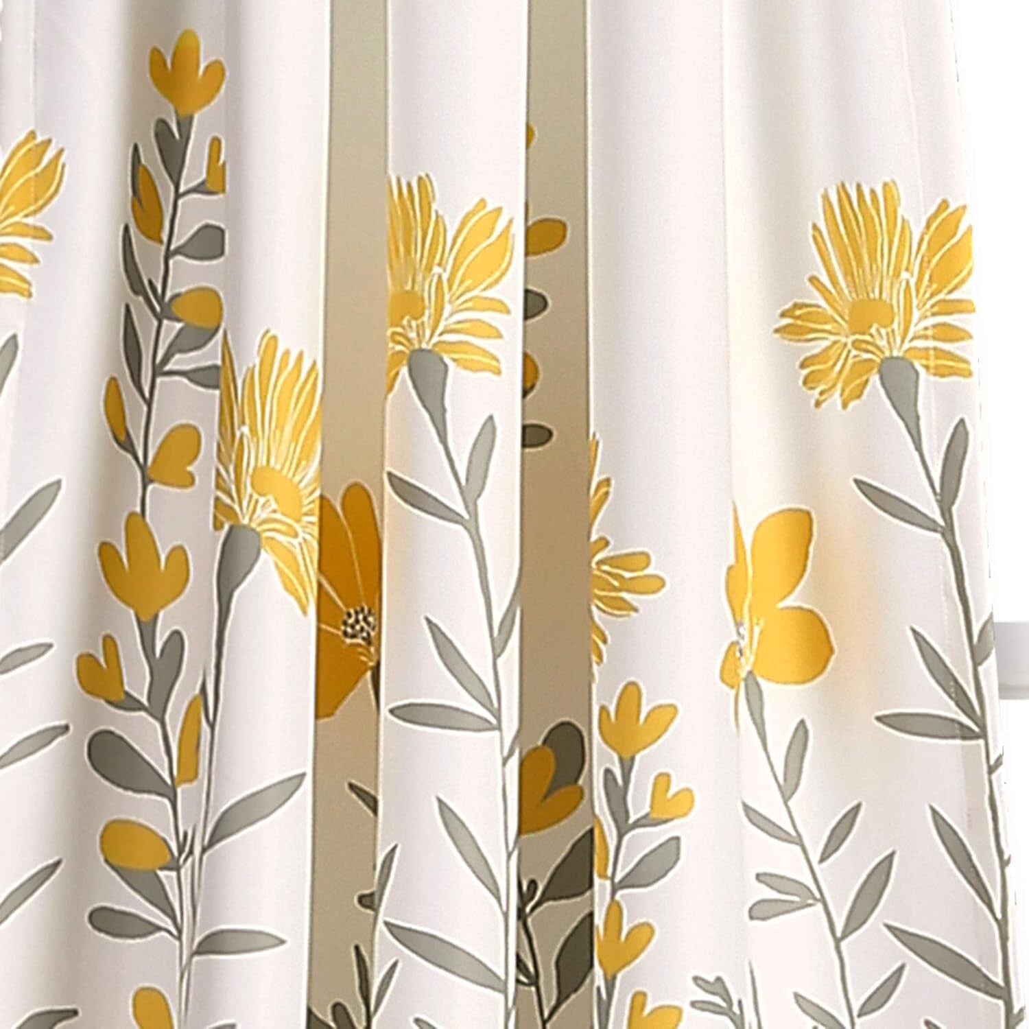Elegant Yellow Floral Rod Pocket Curtains, Set of 2, 52"W x 84"L for Living Room