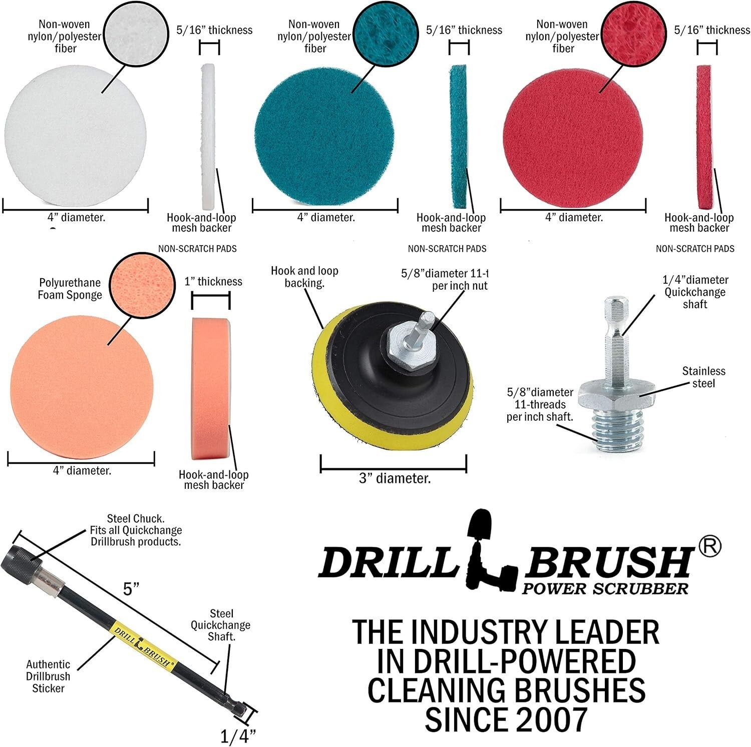 Professional 21-Piece Drill Brush Set with Blue Bristles for Pool and Boat Care