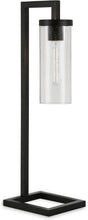 Load image into Gallery viewer, Sleek and Elegant 26" Tall Table Lamp - Blackened Bronze with Seeded Glass Shade
