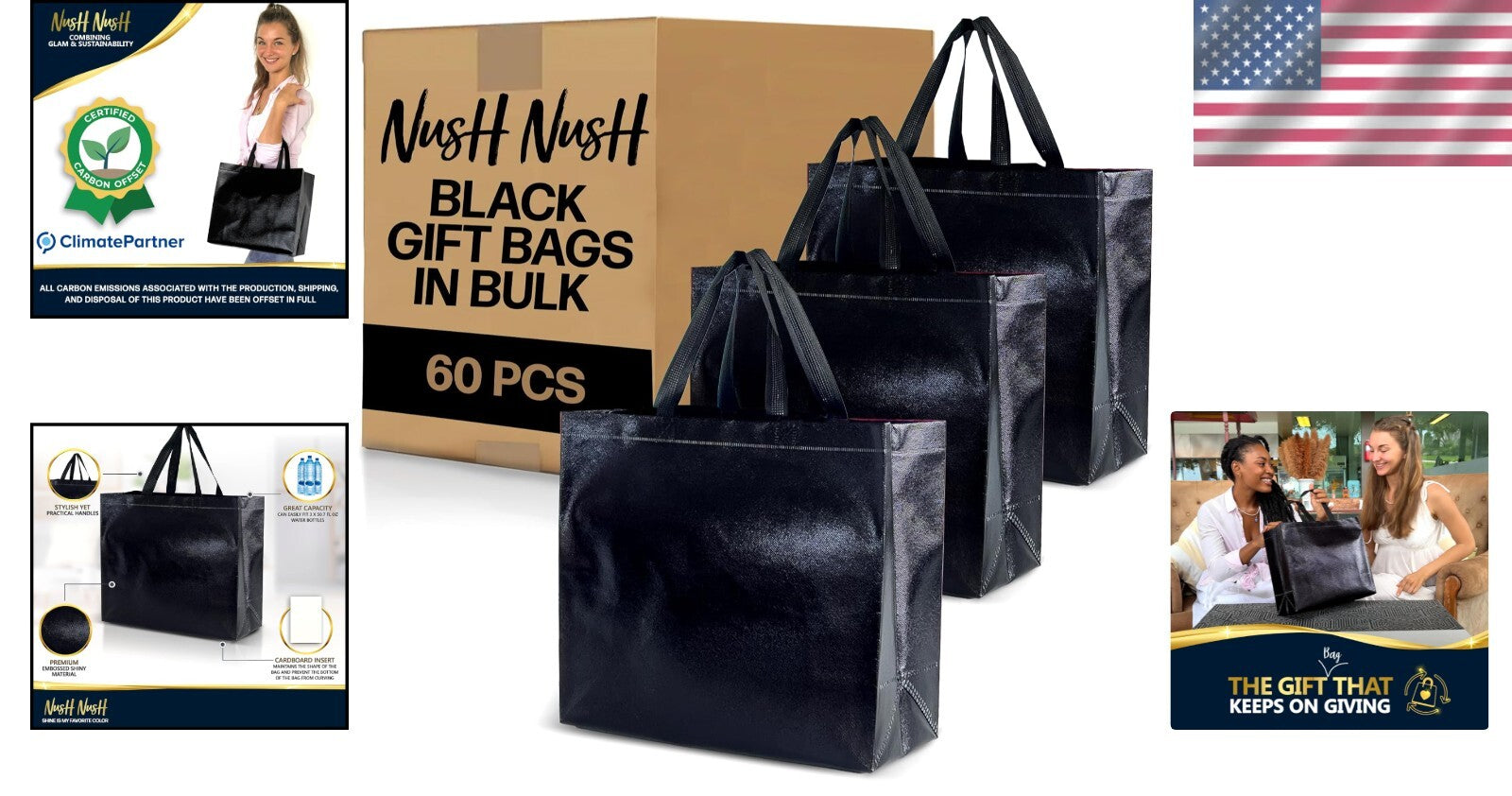 Premium Large Black Party Favor Bags in Bulk - Reusable and Elegant, Pack of 60