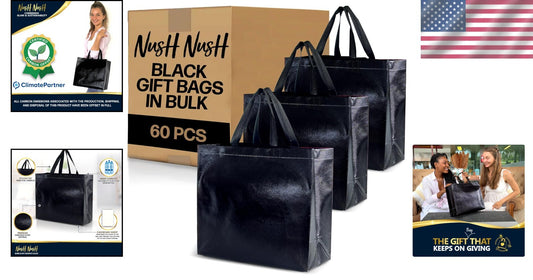 Premium Large Black Party Favor Bags in Bulk - Reusable and Elegant, Pack of 60